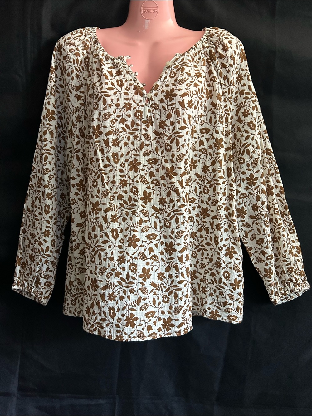 Old Navy Women's Floral Peasant Blouse Cream & Brown LG NWT